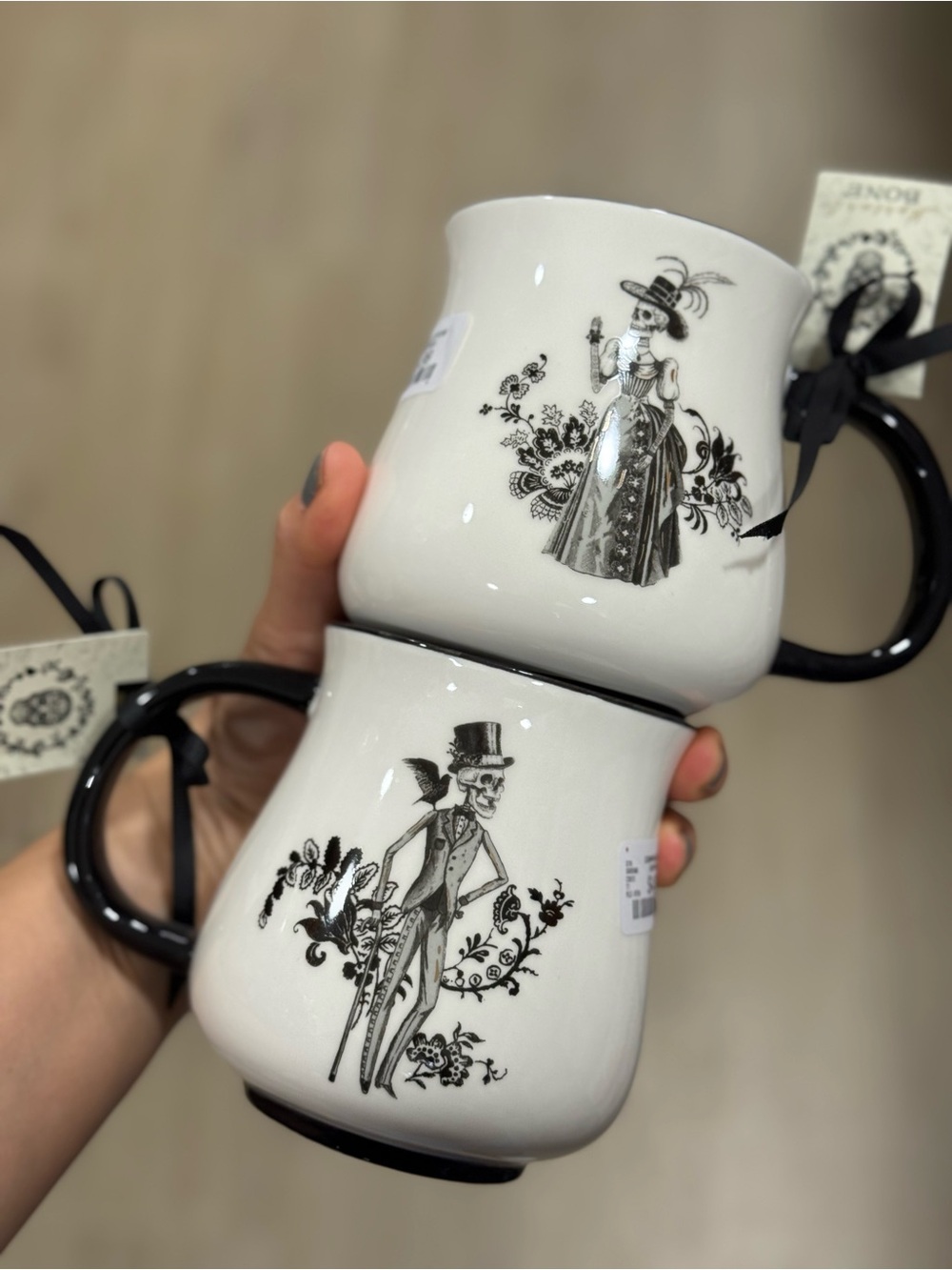 Black & White Illustrated Porcelain Mugs - Set of 2